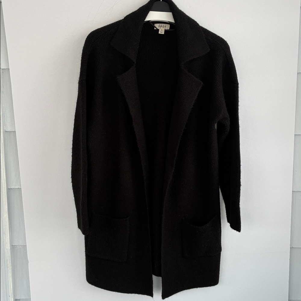 Style & Co. Black Open-Front Wool Blend Cardigan Medium